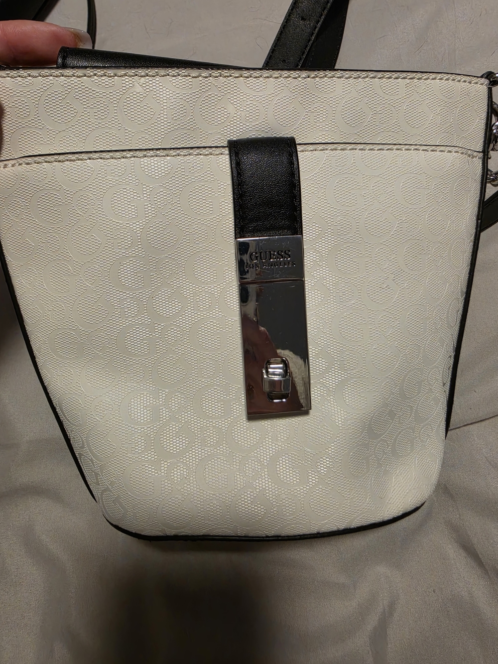 GUESS White & Black Signature Crossbody Bag